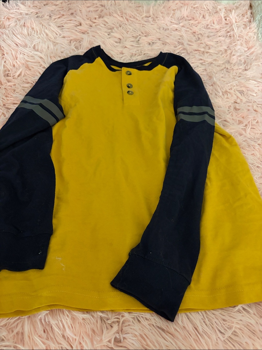 French Toast Mustard and Navy Long-Sleeve Henley Tee